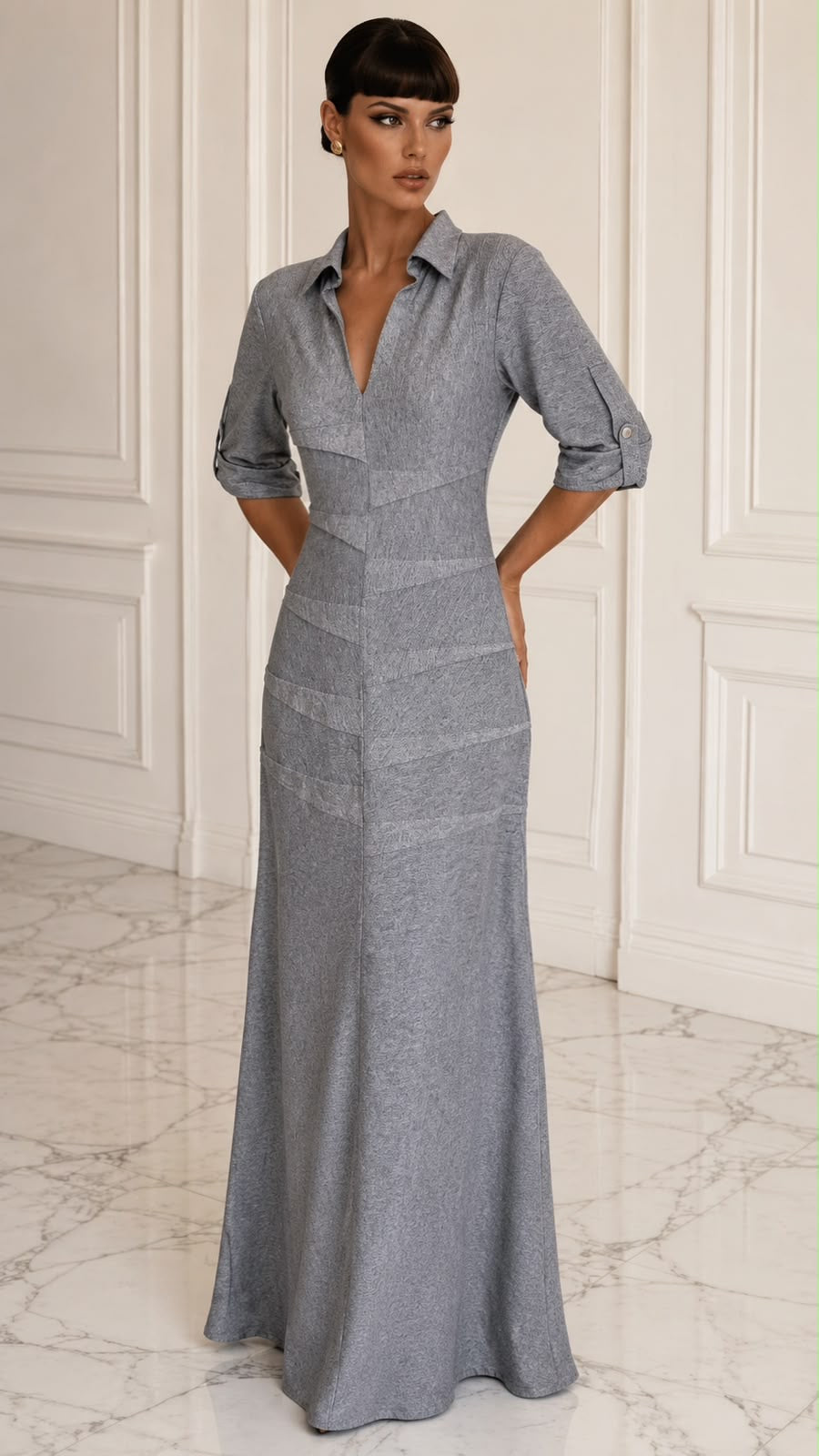 Exquisite grey cocktail shirt dress