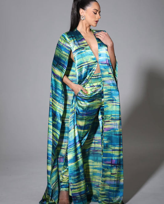 Colorful sunset cape and pants stripe print set