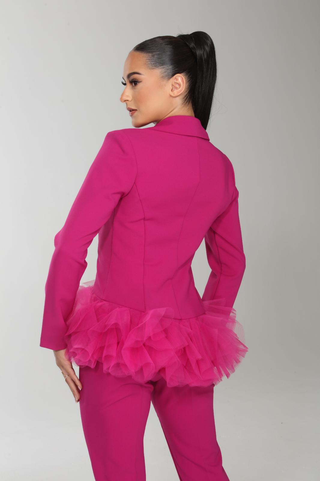 Tulle contrast jacket and pants suit set