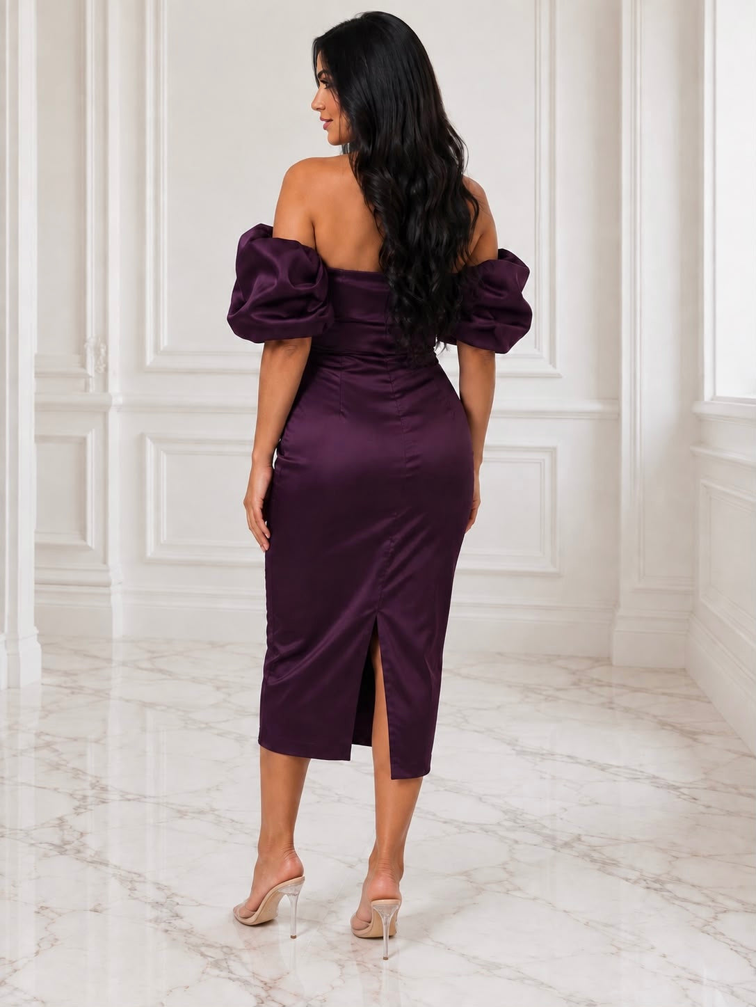 Off the shoulder taffeta midi dress