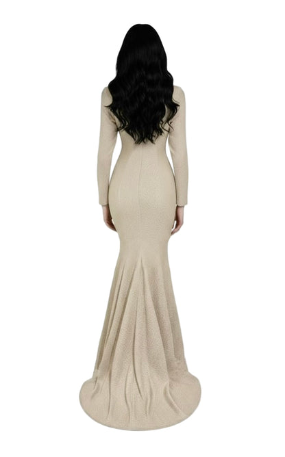 Pearl textured knot front long sleeve slit gown