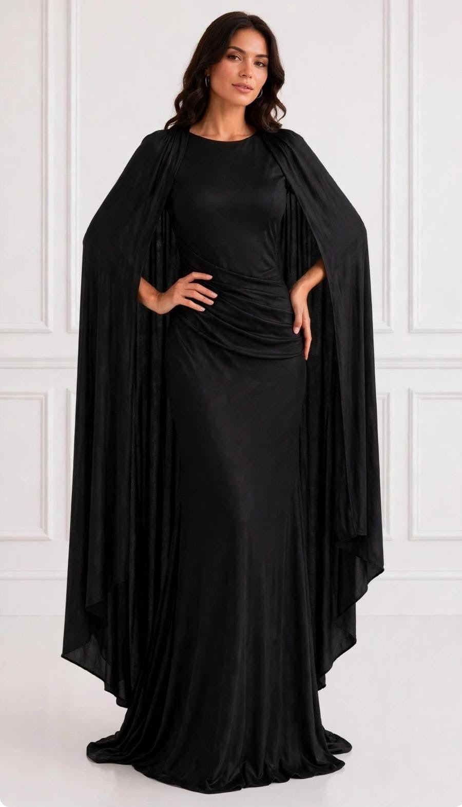 Sleek silhouette angel wing sleeves maxi dress
