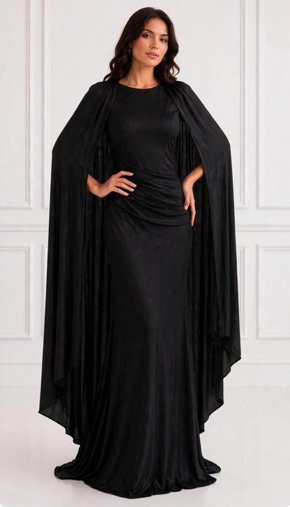 Sleek silhouette angel wing sleeves maxi dress