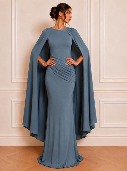 Sleek silhouette angel wing sleeves arm maxi