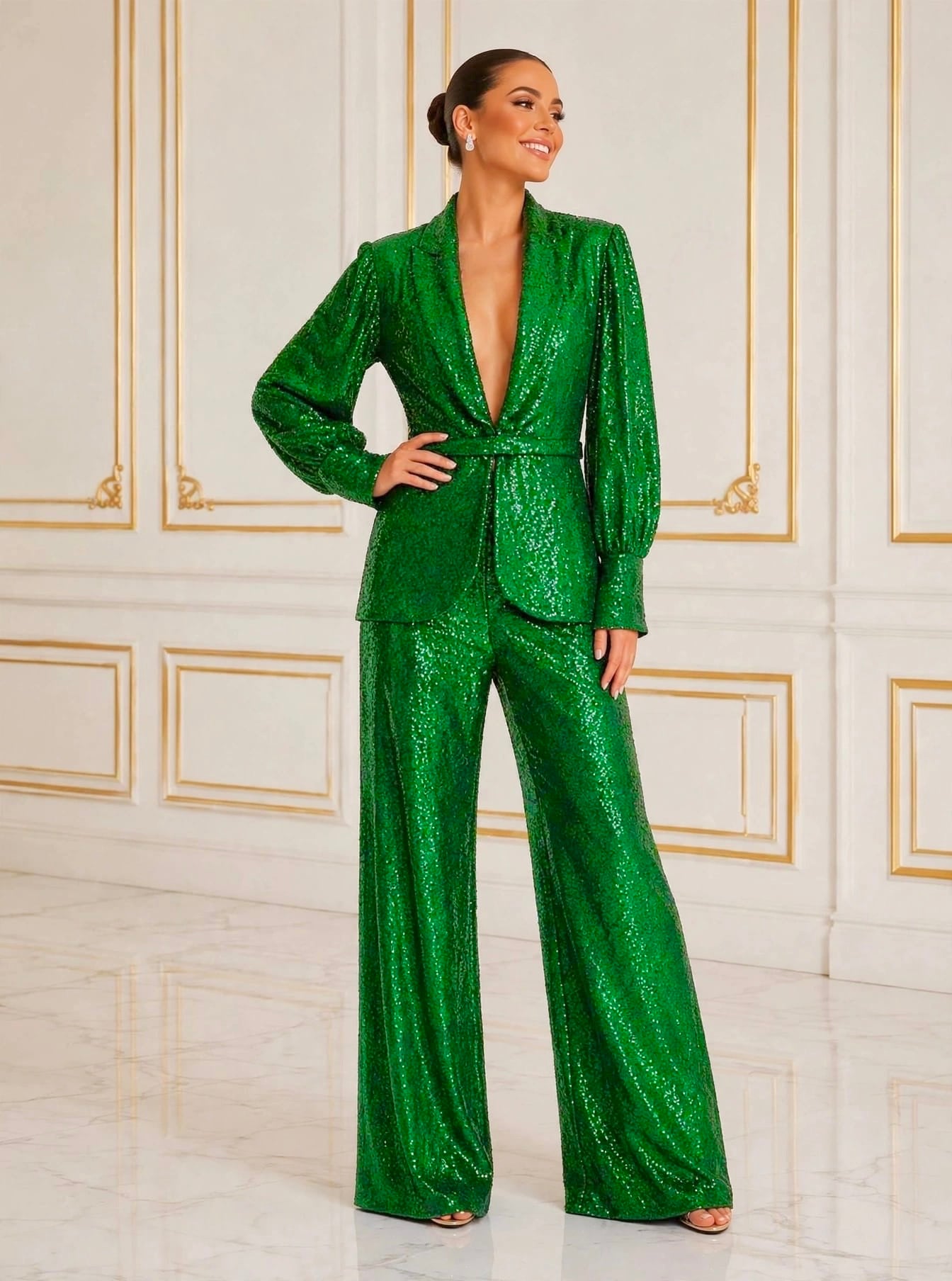 Dazzle stretch sequin pant suit