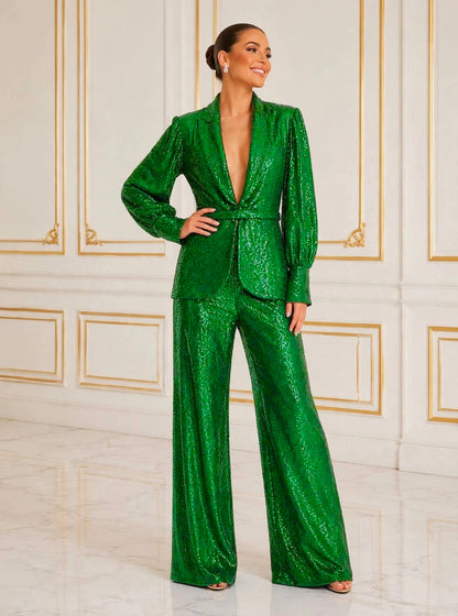 Dazzle stretch sequin pant suit