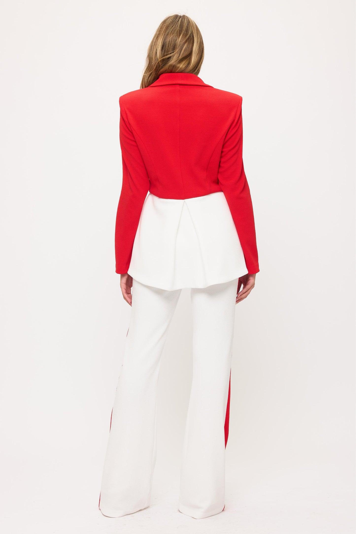 Impressive Color block jacket and high waisted side striped pants suit set