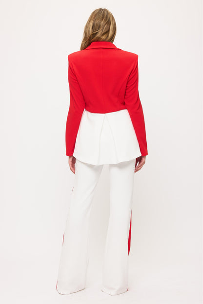Impressive Color block jacket and high waisted side striped pants suit set