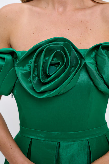 Blooming rose off shoulder taffeta gown