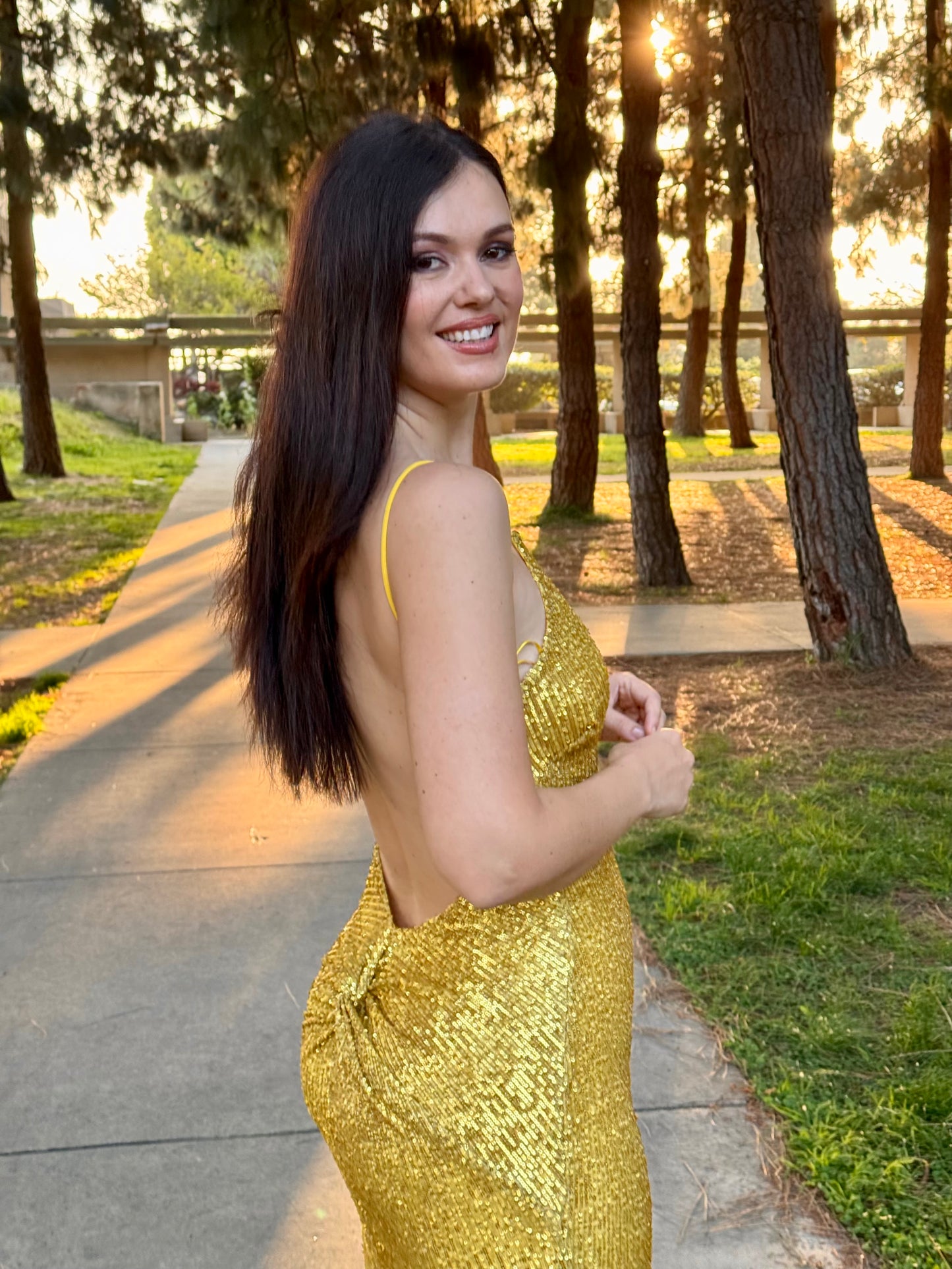 Natasha sequin open back hourglass gown