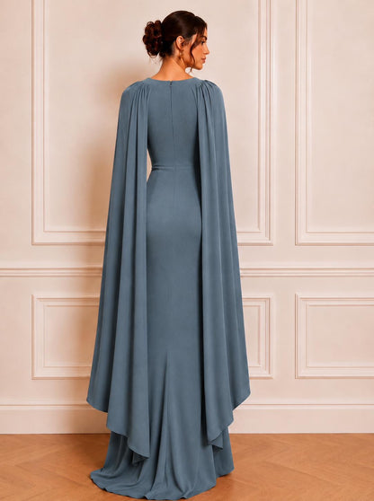 Sleek silhouette angel wing sleeves arm maxi