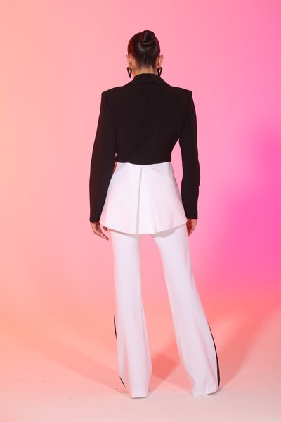Preorder*Impressive Color block jacket and high waisted side striped pants suit set