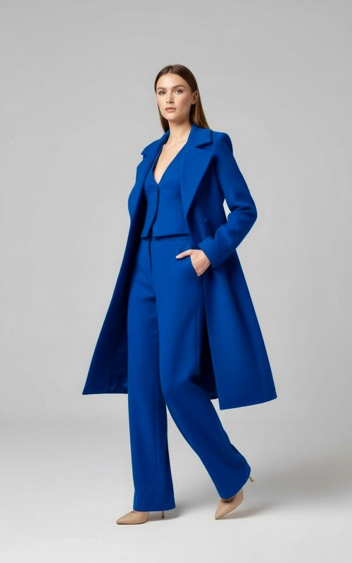 Crepe matching jacket top and pants three piece suit set