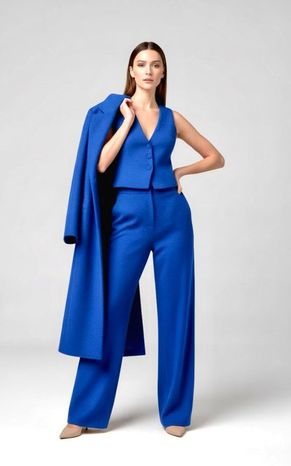 Crepe matching jacket top and pants three piece suit set