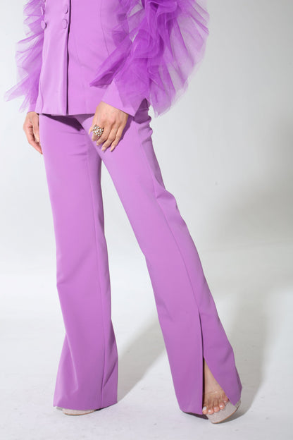 *Pre-order Glamour Presence tulle sleeve button up jacket and side slit pants suit