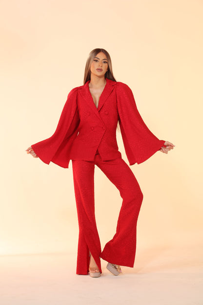 Made for Allure bell sleeve jacket and split pants suit set