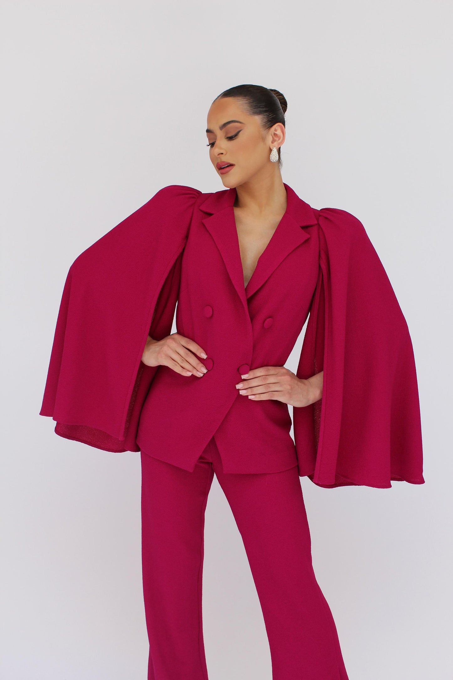 Made for Allure bell sleeve jacket and split pants suit set