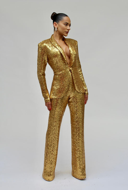 *Pre-Order Bold Duet solid color two piece sequin suit