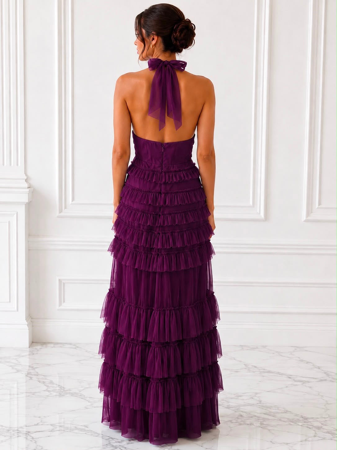 Captivating tiered tulle halter maxi dress