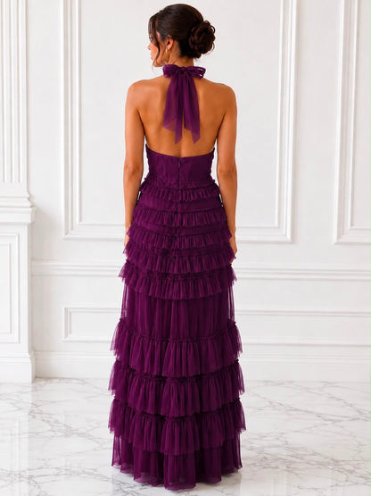 Captivating tiered tulle halter maxi dress