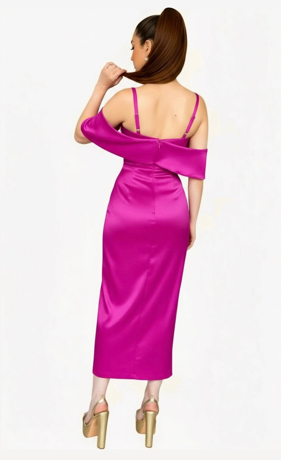 Classy demeanor off the shoulder bow midi taffeta dress