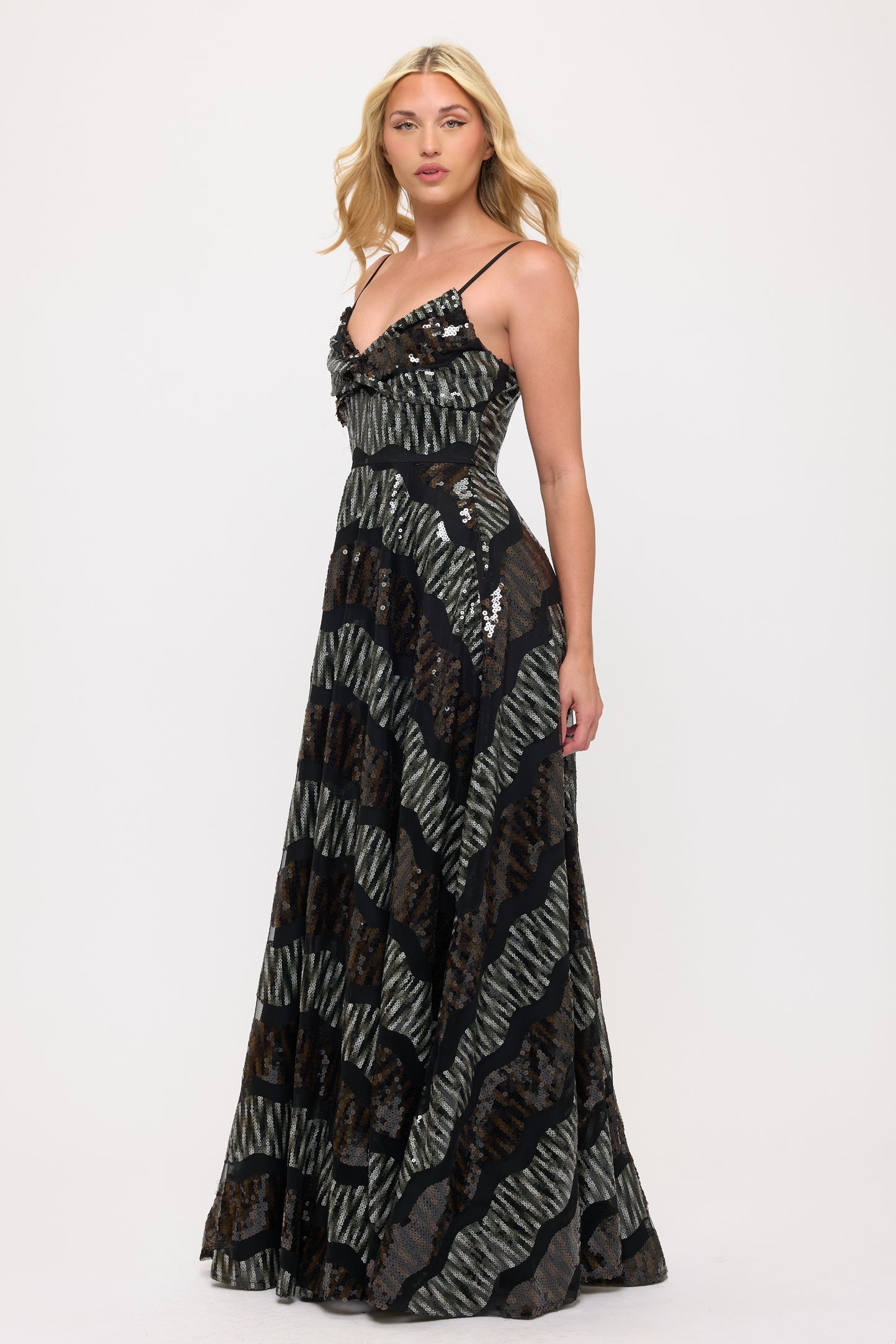 Spaghetti strap two-toned sequin gown