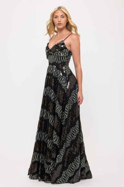 Spaghetti strap two-toned sequin gown