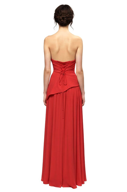 Strapless corset asymetrical peplum dobby slit gown and matching scarf