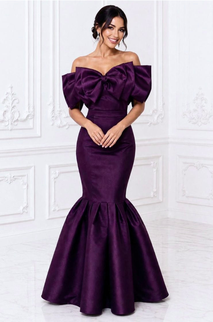 Exquisite taffeta off shoulder bow evening gown