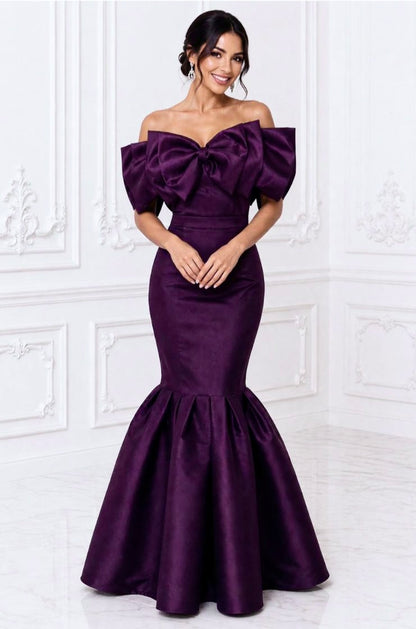 Exquisite taffeta off shoulder bow evening gown