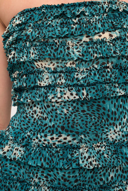 Pre-Order Animal print strapless ruffle tiered maxi dress