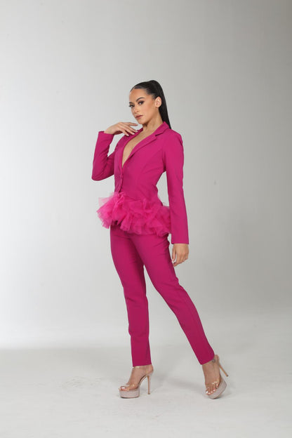 Tulle contrast jacket and pants suit set