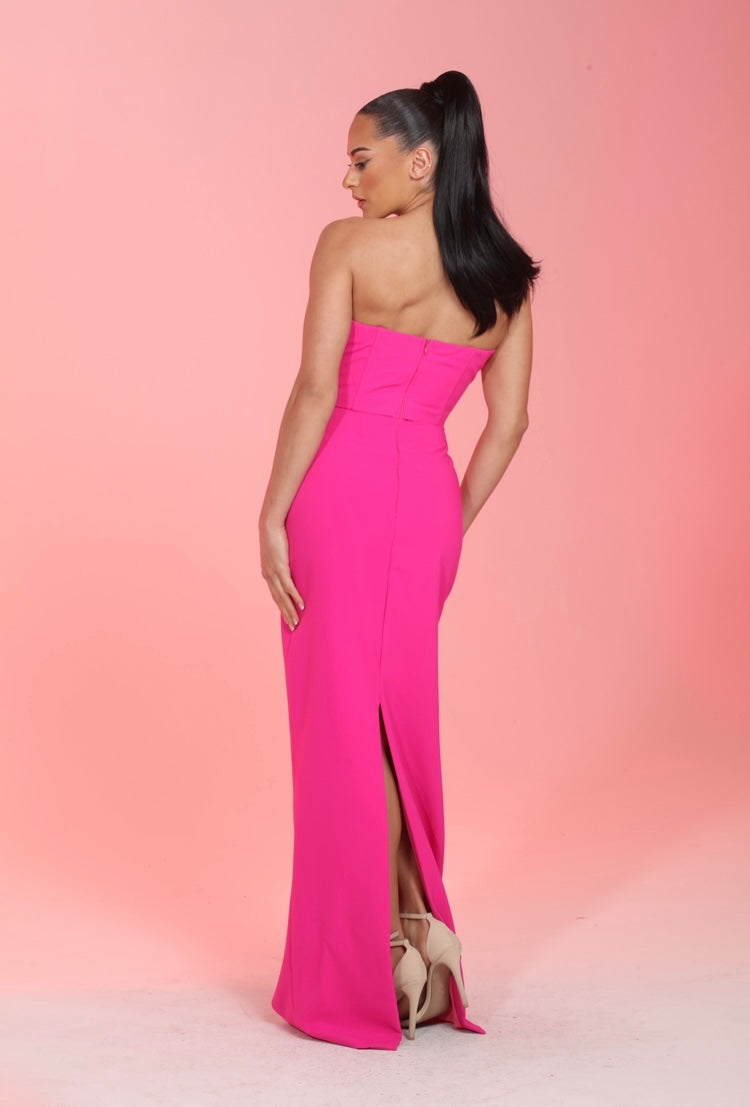 Sweetheart corset strapless gala slit back gown