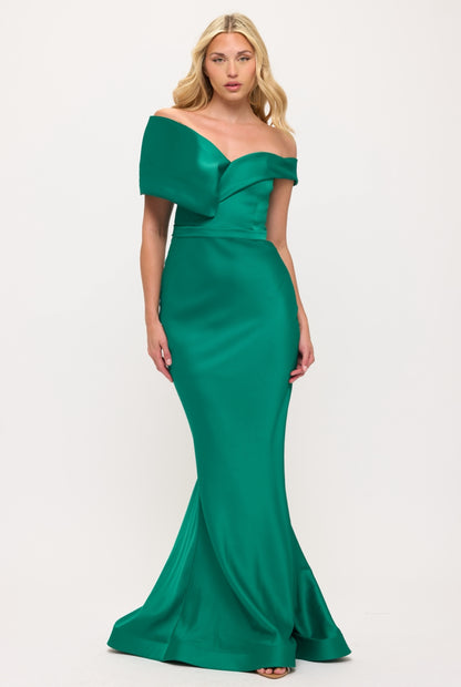 Off shoulder stretch taffeta hourglass gown