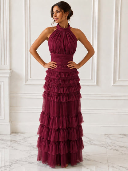 Captivating tiered tulle halter maxi dress