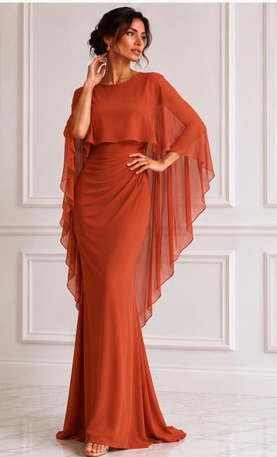 Chiffon maxi & detachable cape set