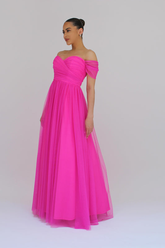 Majestic night off the shoulder tulle gown