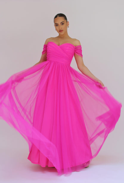 Majestic night off shoulder tulle gown