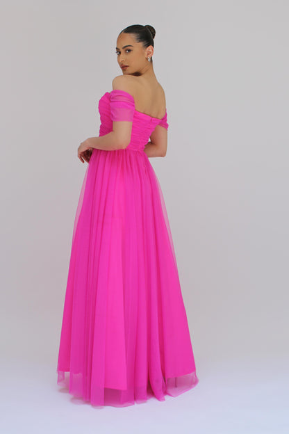 Majestic night off shoulder tulle gown