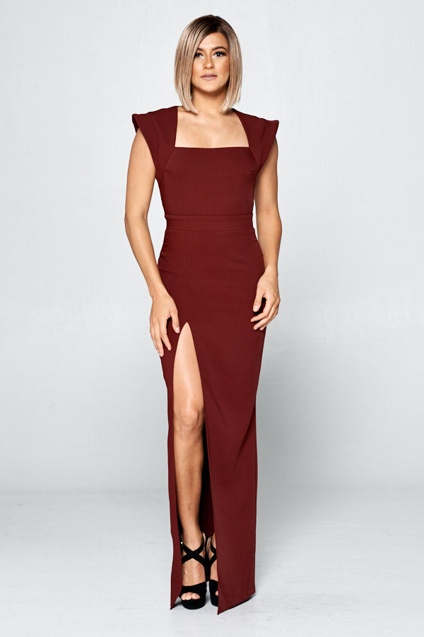 Square neckline side slit gown