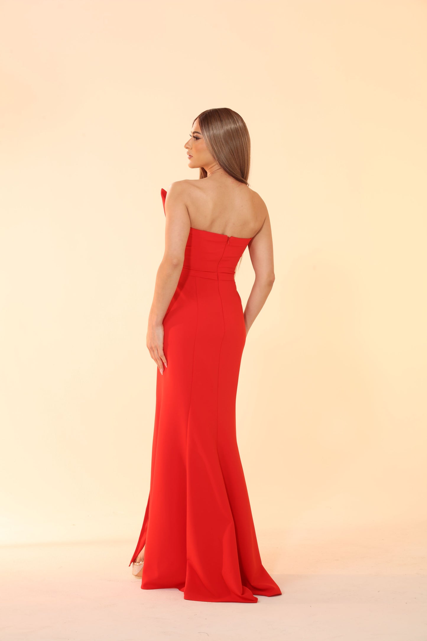 Upscale elegance strapless side slit gown