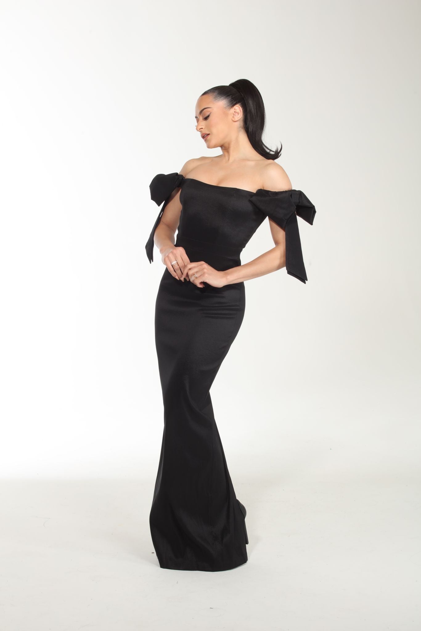 *Pre-Order True excellence off the shoulder gown with detachable cape