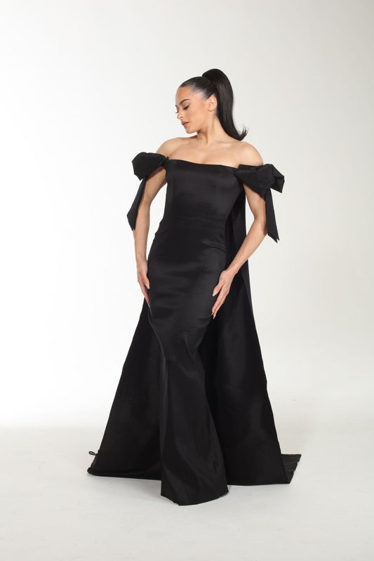 True excellence off the shoulder gown with detachable cape