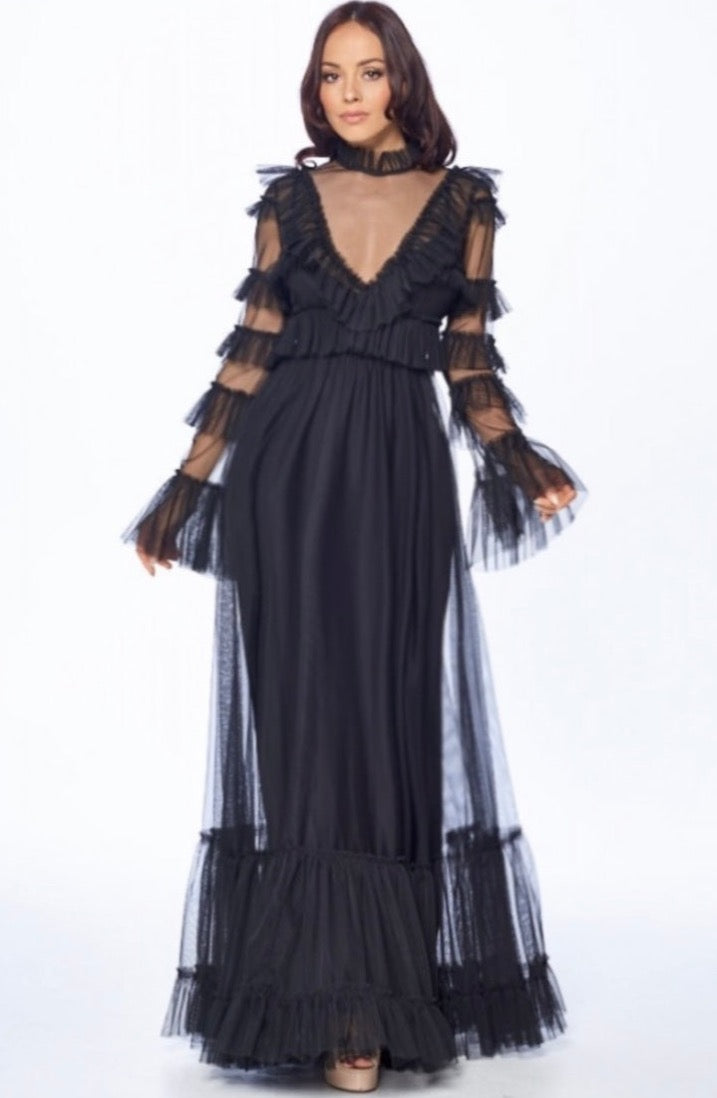 Elevated Elegance long sleeve tulle tiered gown