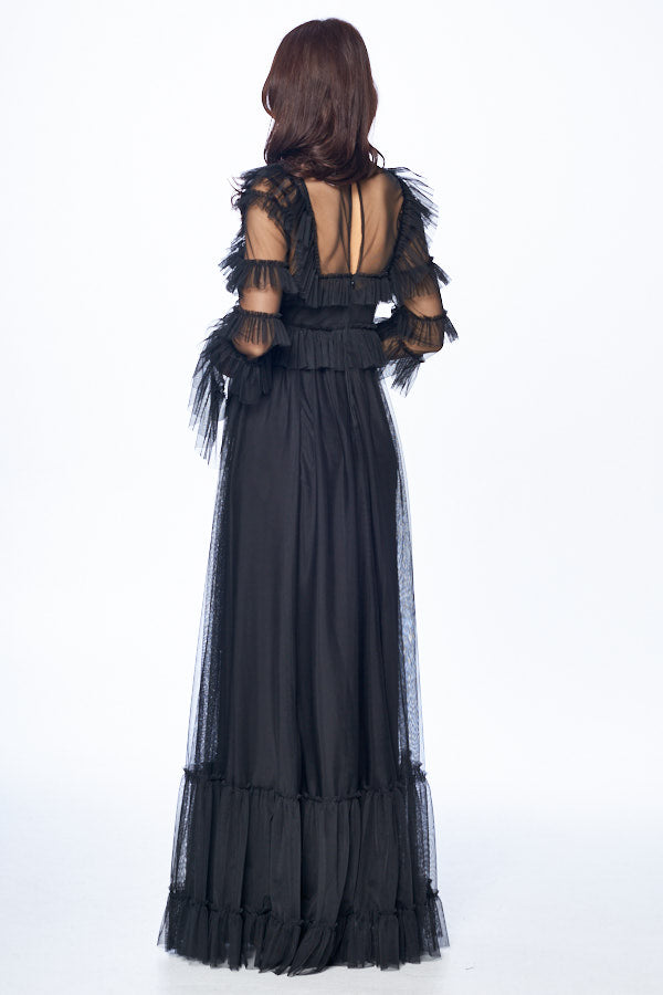 Elevated Elegance long sleeve tulle tiered gown