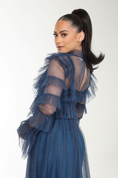 Elevated Elegance long sleeve tulle tiered gown