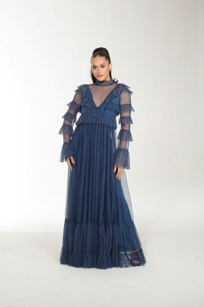 Elevated Elegance long sleeve tulle tiered gown