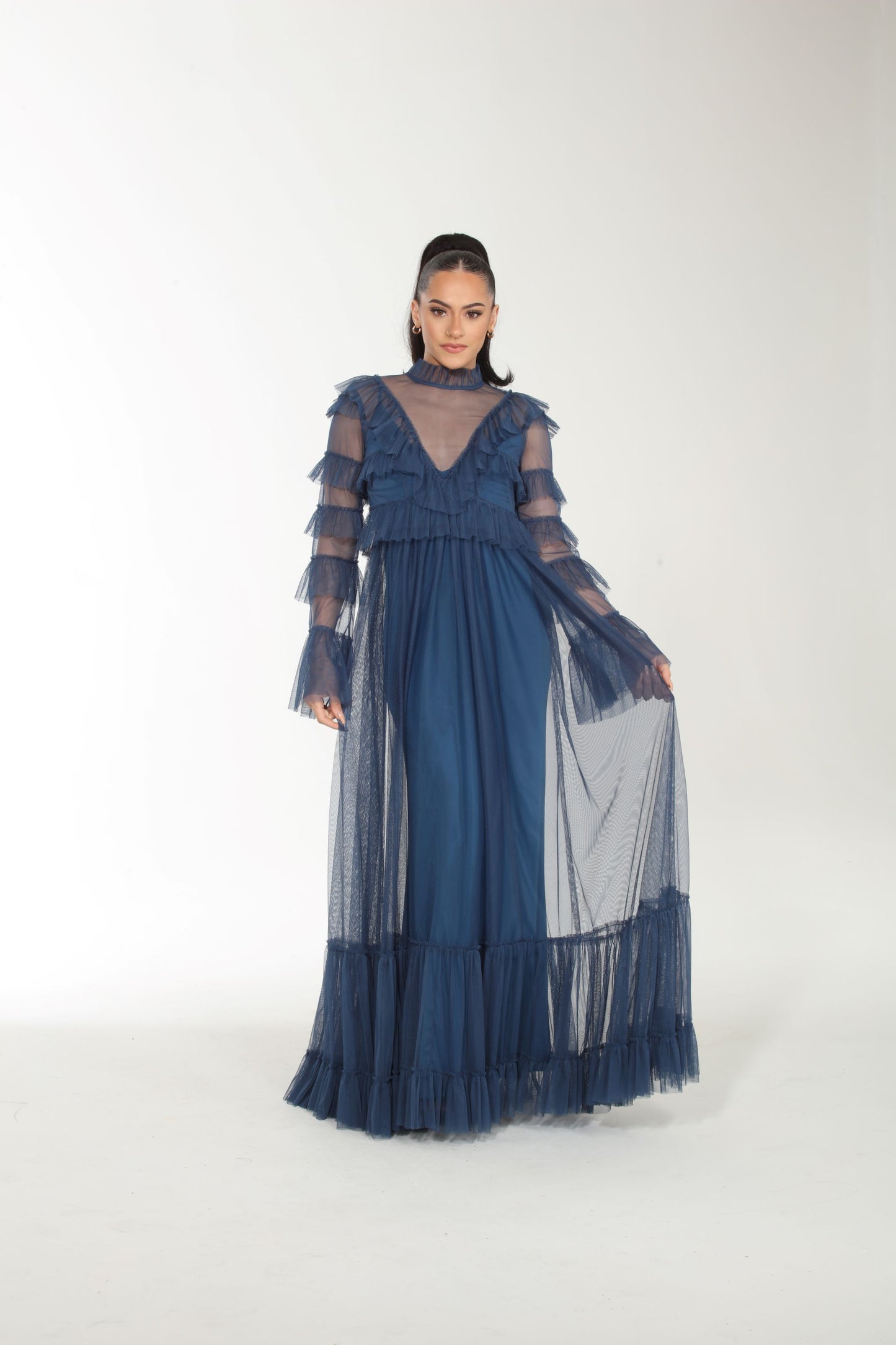 Elevated Elegance long sleeve tulle tiered gown