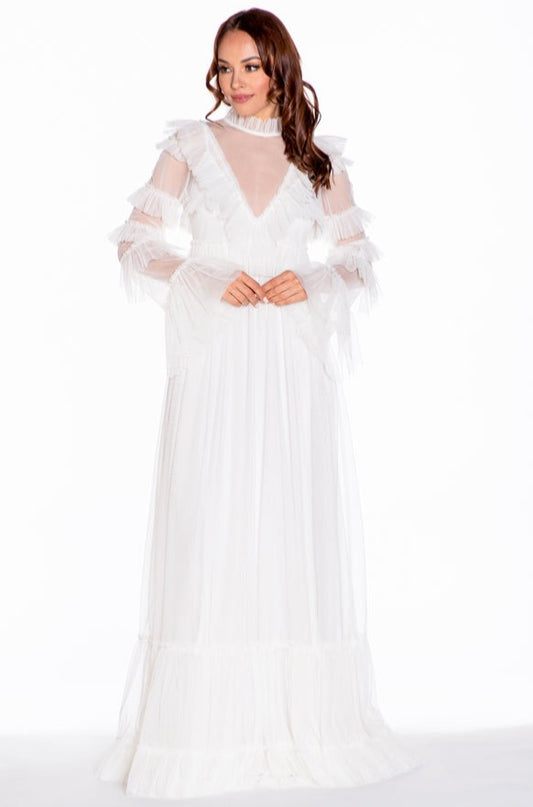 Elevated Elegance long sleeve tulle tiered gown