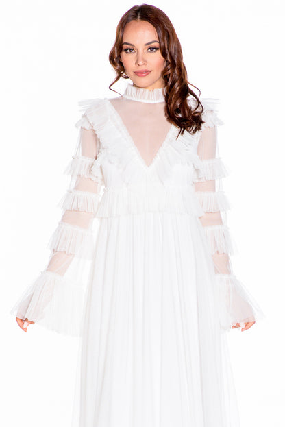 Elevated Elegance long sleeve tulle tiered gown